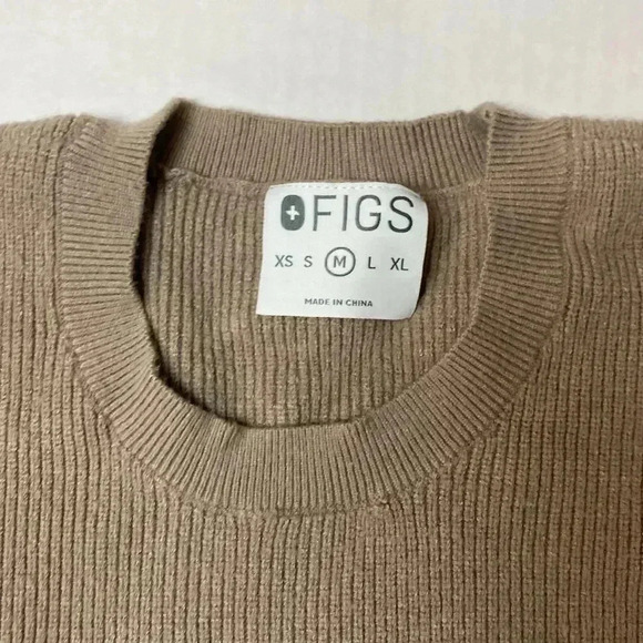 FIGS Loungewear Long Sleeve Ribbed Knit Pullover Sweater Latte Beige Size Medium - Picture 3 of 12